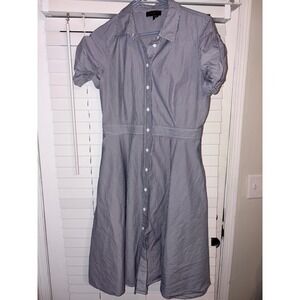 Donna Karan New York Striped Button Front Shirt Dress Size 12 Knee Length